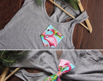 Flamingo Women Pocket Bow Tank Top