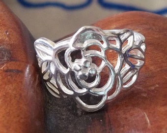 PURE SILVER Bague argent pur - 925 taille assez O 1/2 ou nous US 7.1/2 - fine silver ring, solid silver. fine jewelry - Pretty flower design