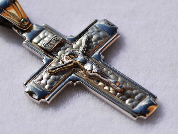 Mens 14K White Gold Cross Necklace Mens Solid 14K by KANTILAKI