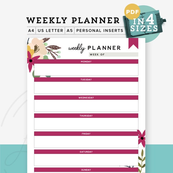 Floral Weekly Planner printable PDF Printable weekly planner