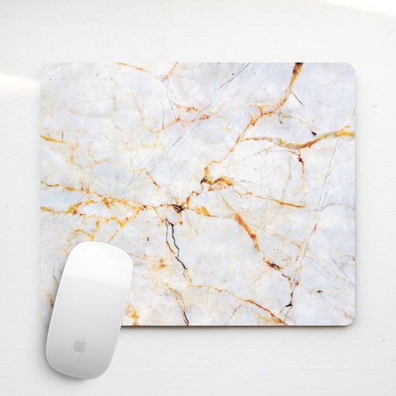 Mouse Pad Marble Mousepad for Home Golden White by PinkPiggyStudio
