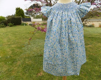 liberty dress, dress, dress smocked girl, dress, girl, 2 to 12 years, fashion, girl, children's clothing, handmade / Floral smocked dress