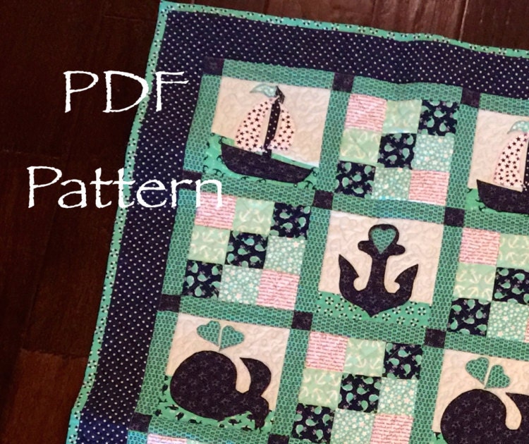 Sailboat Baby Quilt Pattern Whales baby boy by ChristineJDesigns