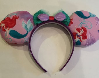 Disney's The Little Mermaid inspired Ariel ears. Handmade custom Mickey ears