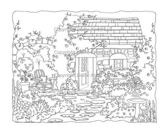 Coloring Page and Embroidery Garden Shed 3 Design by Diane