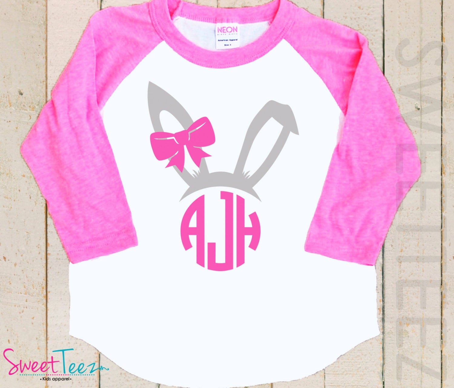 Download Easter Shirt Bunny Shirt Monogram Girl Pink Raglan 3/4th