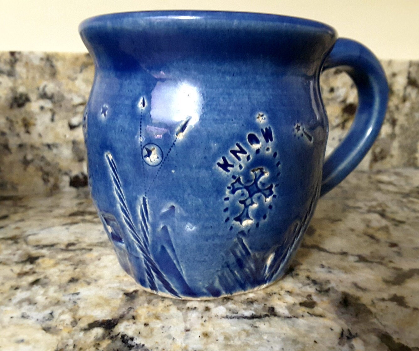 Gloss Blue Glazed Ceramic Mug. Name KNOW.117 Texture Series