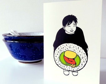 Card Sushi boy / Japanese costume / Illustration / Japanese cardcollection / Tokyo Japan / Blank A6 card
