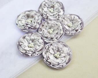 Grey Satin Flowers Embellishments Gray Fabric Flower Appliques DIY Grey Wedding Flower Supply Gray Bridal Fabric Flower Grey Floral Applique