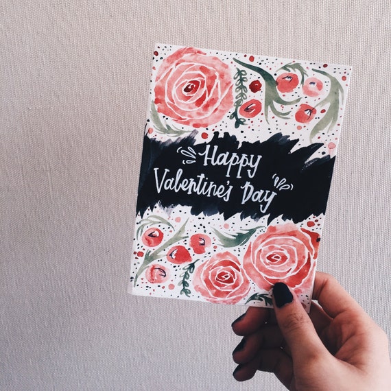 Valentine's Day Card HandPainted Watercolor by ShamStationery