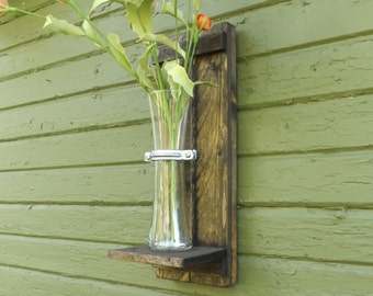 Rustic Wall Sconce Vase Stained Wood Rustic Wall Sconce Vase Stained Wood