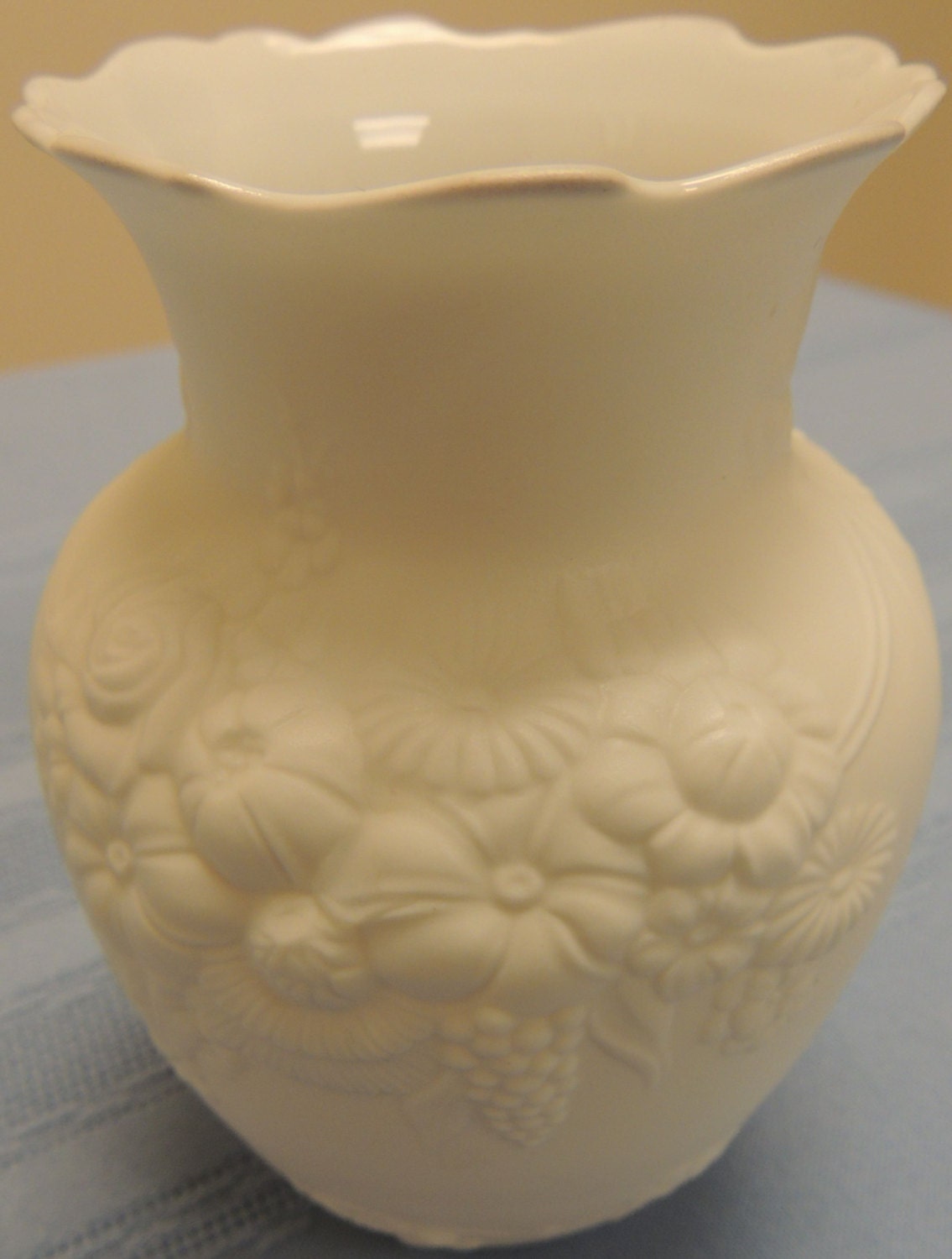 Vintage Kaiser White Bisque Porcelain Vase Floral by