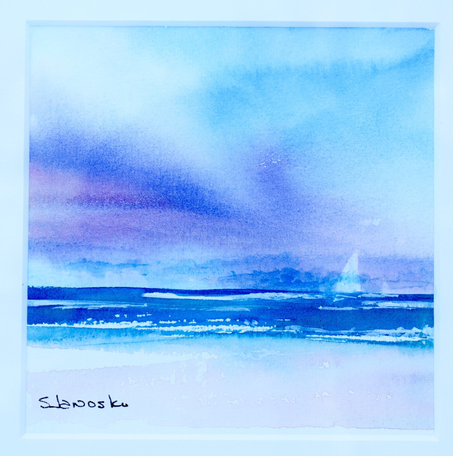 Original coastal watercolor painting Seascape by MahiDesigns1