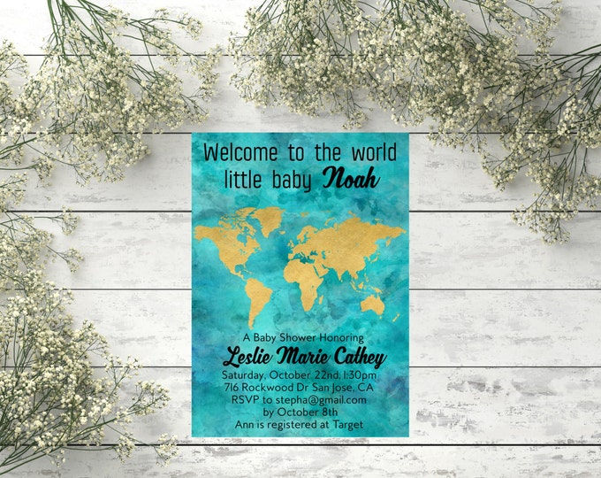 Travel theme baby shower invitation Welcome to the world baby shower invite Welcome baby Travel theme baby shower invite Travel baby shower