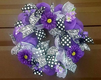 Purple Wreath, Spring Wreath, Summer Wreath, Door Wreath, Door Hanger, Front Door Wreath, Flower Wreath, Floral Wreath, Large Wreath
