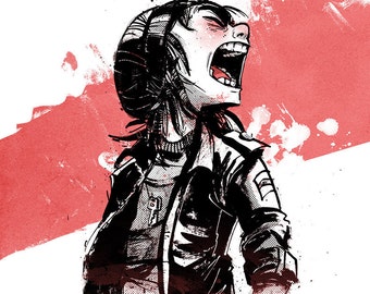 Shout Punk, Digital Art Print, ink drawing, illustration print, black and white poster, expressive art, wall art, grungy poster