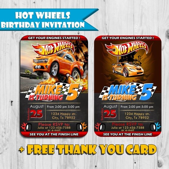 Hot Wheels Inspired Birthday Invitation Free Thank You Card
