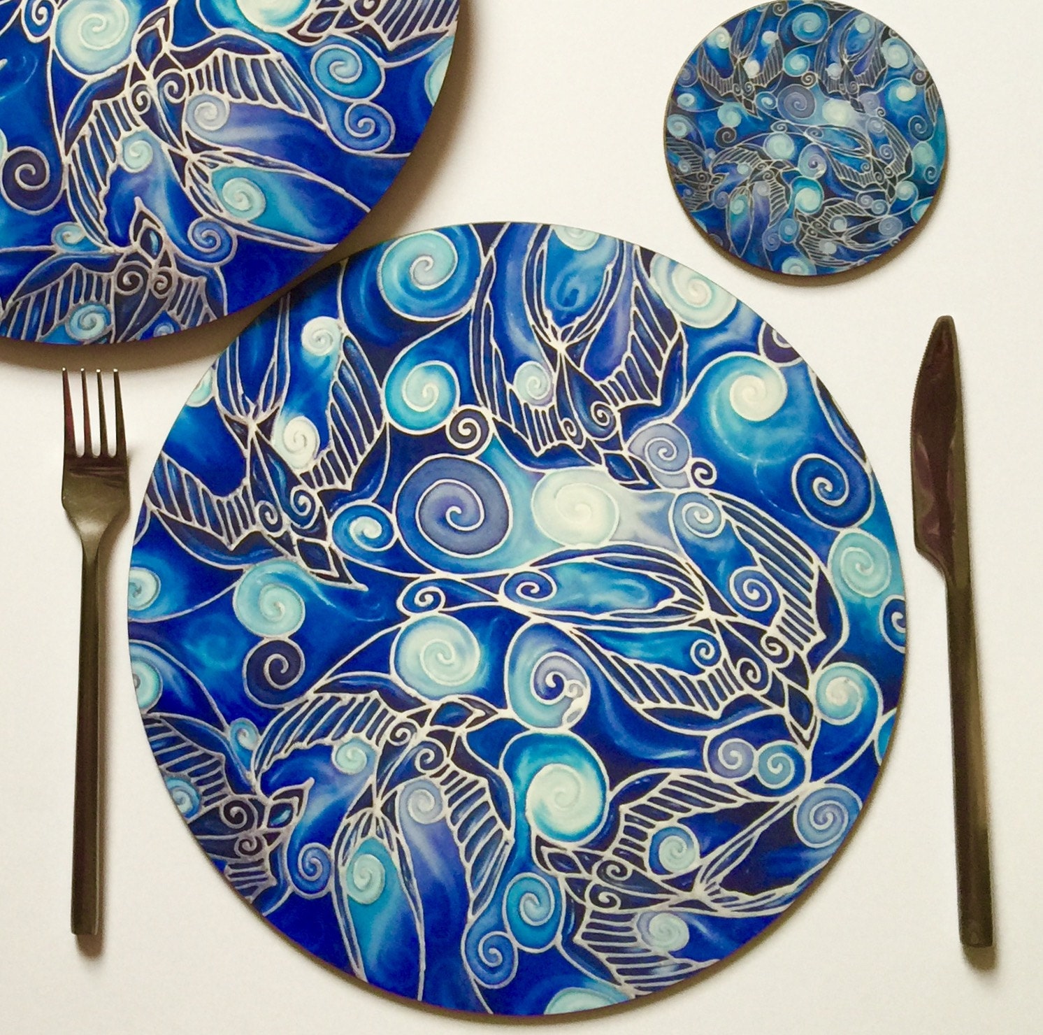 Placemats Swallows Round Placemat Blue Navy Prussian Dining Decor Place Mats Bird Tablemats Melamine Table Design Tableware