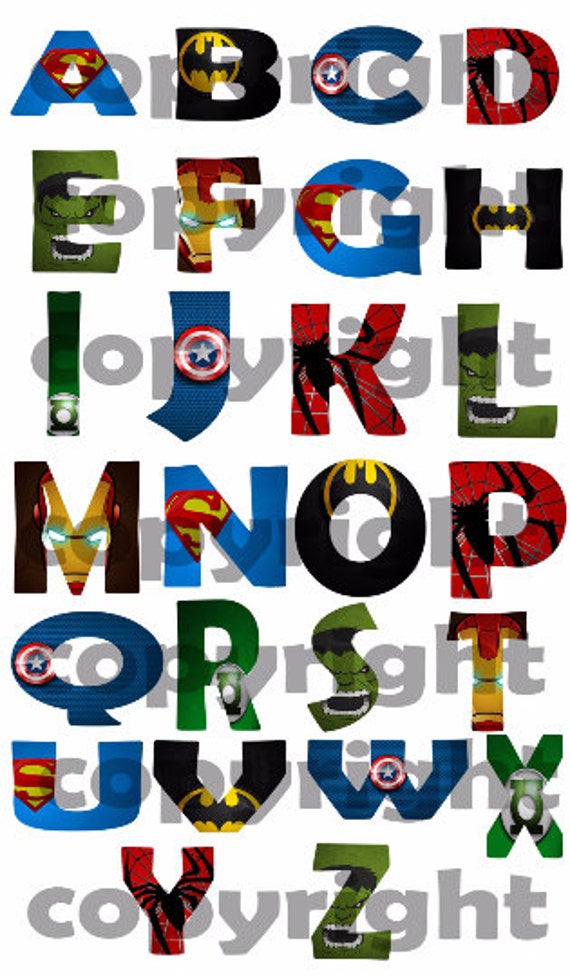 SUPERHERO Alphabet Clipart PNG Printable by KidsDigitalDownload