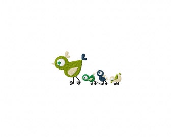 Mini bird babies embroidery design, follow the leader birds, baby birds machine embroidery, mom birds embroidery