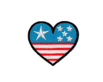 America Flag Patch - USA Flag Heart Embroidered Iron on Patch
