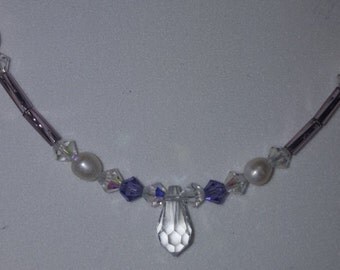 Swarovski Crystal and Freshwater Pearl Necklace 16"