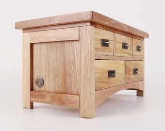 Handmade walnut jewelry chest with 5 drawers, jewelry box
