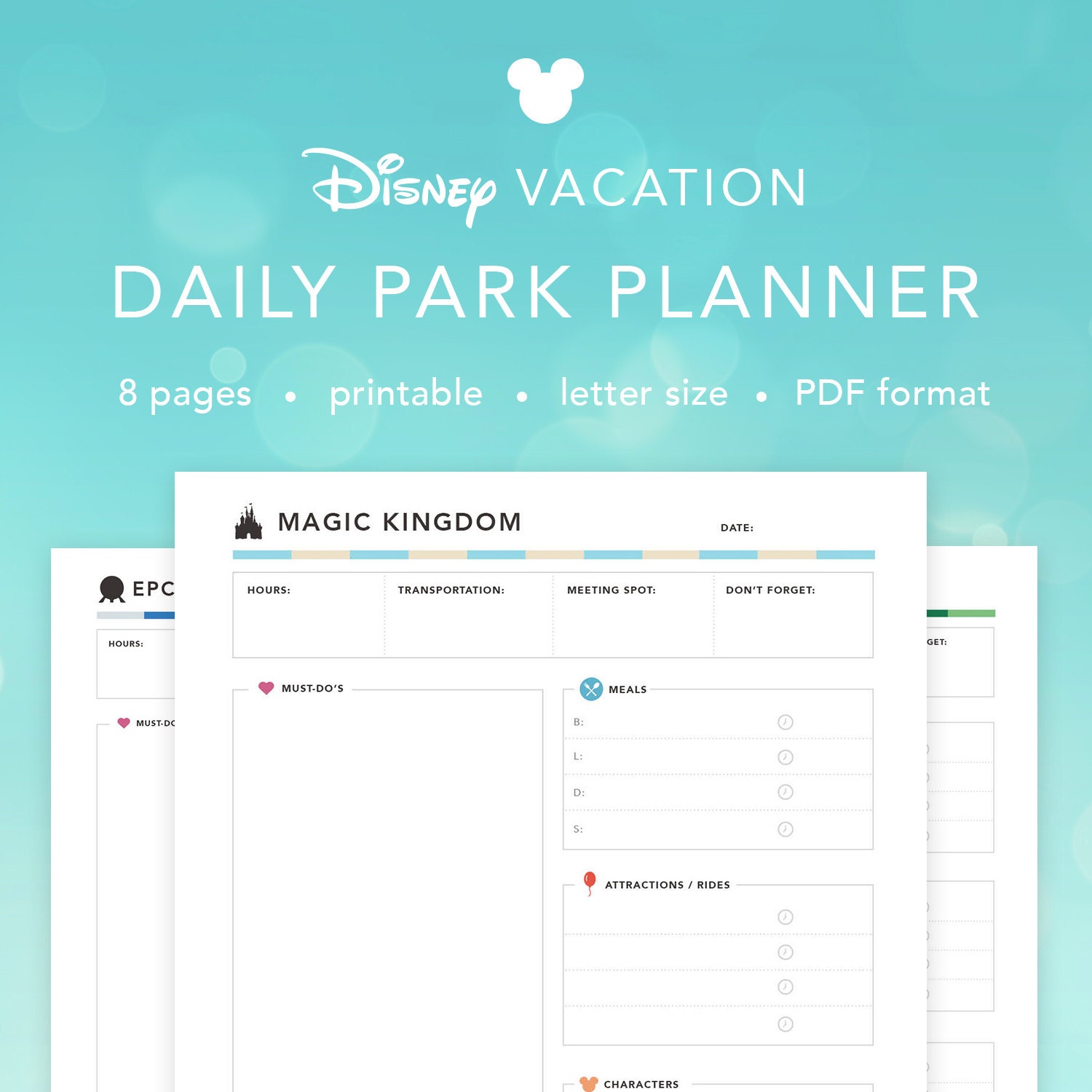 Disney World Daily Parks Planner Disney Agenda Itinerary