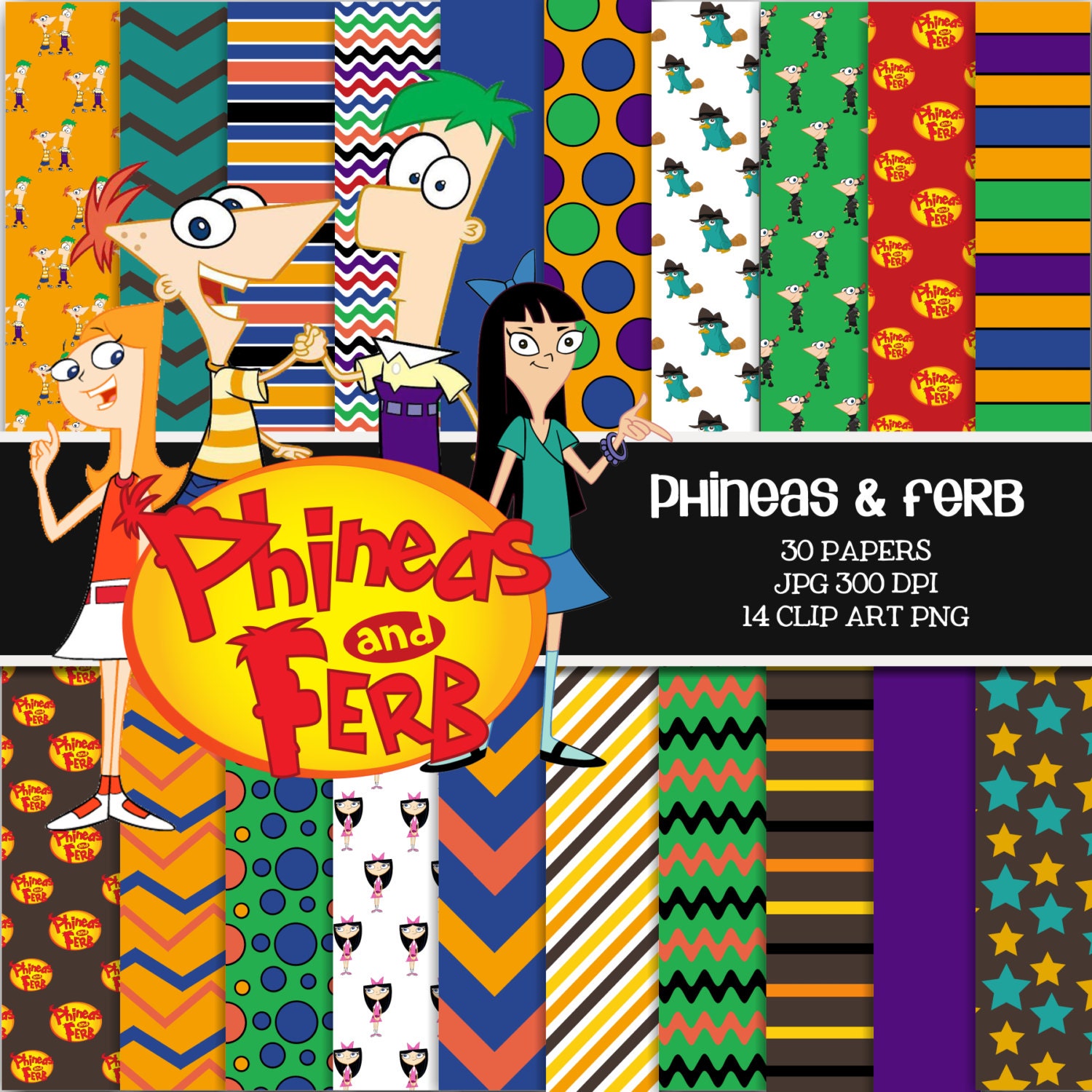 PHINEAS and FERB Digital Paper Pack 30 Papers by KBKreations209
