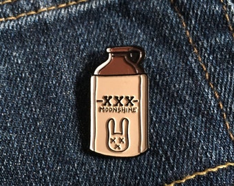 Dead Bunny Moonshine - Soft Enamel Pin - Copper Still - Jug - Bunny - Lapel Pin - Hat Pin