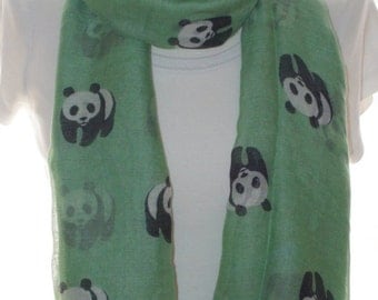 Mint panda Scarf shawl, Beach Wrap, Cowl Scarf, mint panda print scarf, cotton scarf, gifts for her