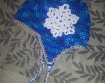 Crochet Earflap Hat with Snowflake Size 2-5 Years