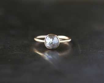Rose Cut Diamond Ring, Unique Engagement Ring, Natural Color Grey Diamond, 14k Yellow Gold Engagement Band, Ecofriendly Conflict Free