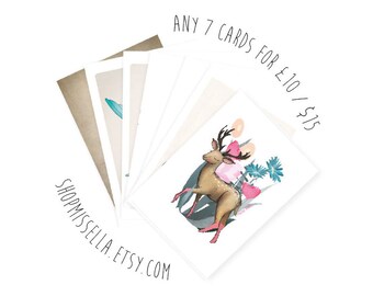 Any 7 Cards - Greetings cards - you pick them - cats christmas animals birthday