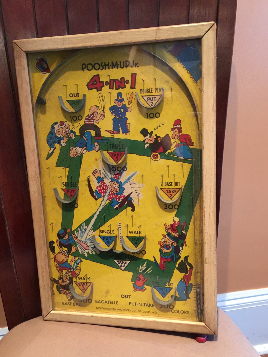 Vintage Pinball Game Poosh M Up Jr Baseball Graphics