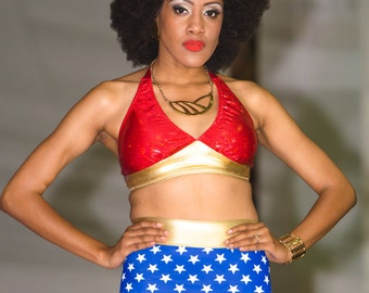 Wonder Woman Swimsuit two piece high waisted, made to measure.