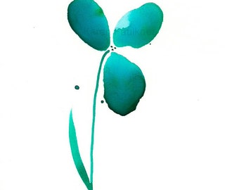 Teal watercolor flower print: "Serenity Flower"
