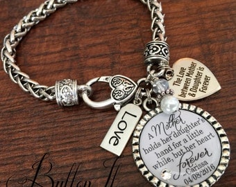 Mother of the BRIDE bracelet, A mother holds her daughter's hand, Personalized wedding, love between mother and daughter is forever