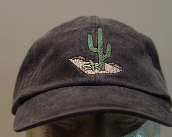 CACTUS DESERT HAT - One Embroidered Wildlife Cap - Price Embroidery Apparel - 24 Color Caps Available