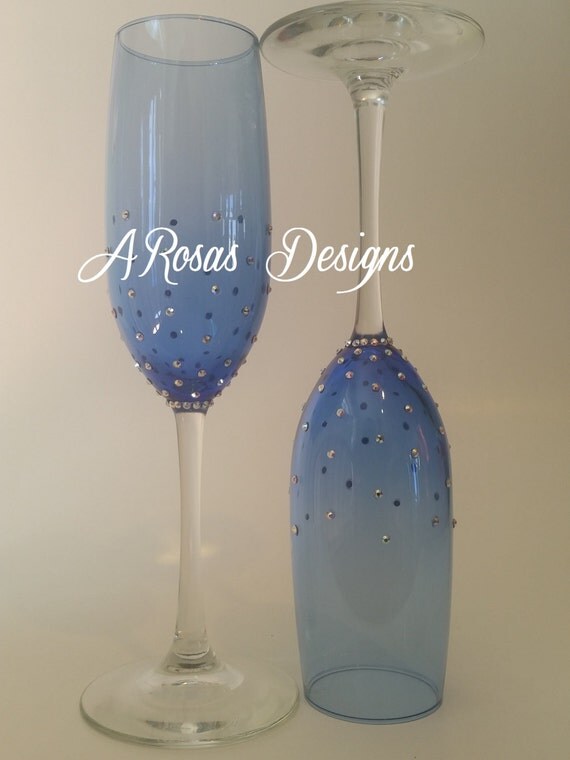 Blue Champagne Glass w/ Swarovski crystal by TheBlingBosses
