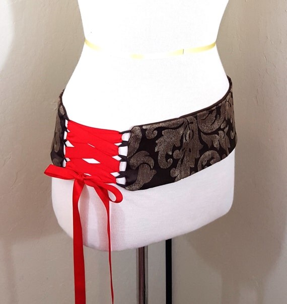 Brown Tapestry Belly Dance Corset Style Lace Up Belt Shaped to