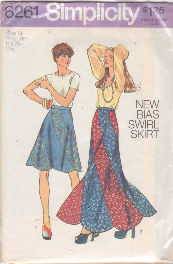 Simplicity 6261 1970s Misses Bias Swirl Skirt Pattern By Mbchills 1966