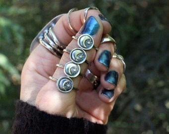 Sterling Silver Stacking Rings Moon and Star Rings Moon Ring Moon Jewelry Stackable Rings Sterling Silver Rings Celestial Jewelry