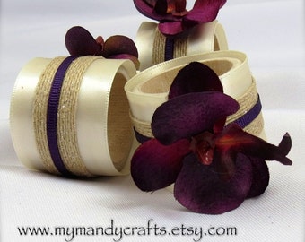 Burgundy Orchid Napkin Rings for Wedding or Dinner Party