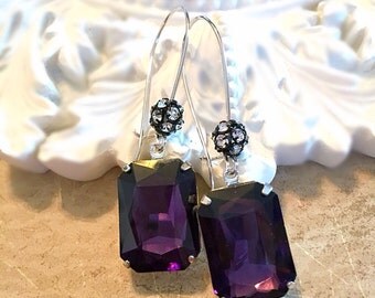 Art Deco Jewelry - Dark Purple Earrings - Art Deco Earrings - Rhinestone Earrings - MADELINE Purple
