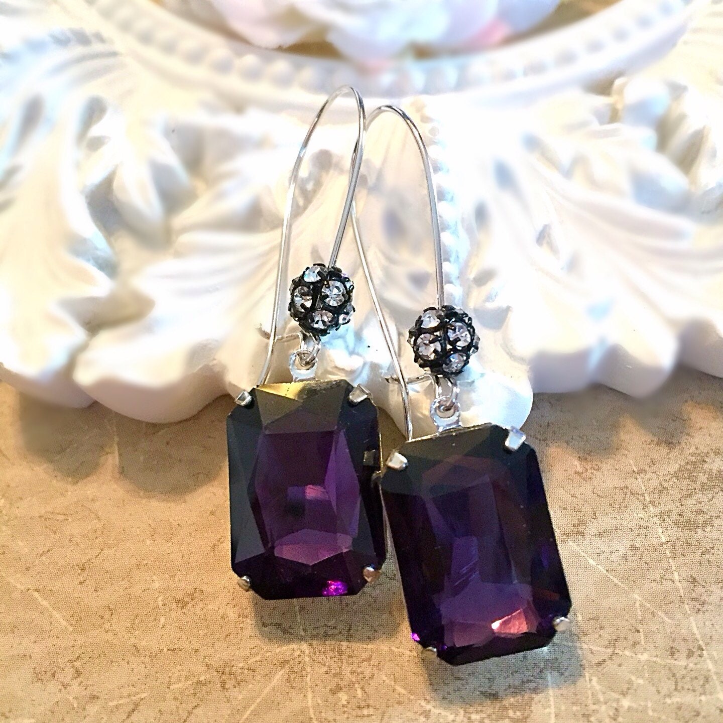 Art Deco Jewelry - Dark Purple Earrings - Art Deco Earrings - Rhinestone Earrings - MADELINE Purple