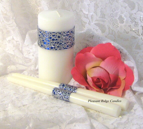 Items similar to Bling Unity Candle Set Royal Blue Romantic Wedding