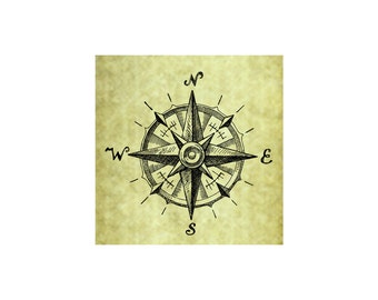 COMPASS RUBBER STAMP~Vintage~Rose~Navigation~Nautical~Ocean~Rustic Wedding~Sketch Illustration~Sea Coast~Seaside~Unmounted~Cling (53-15)