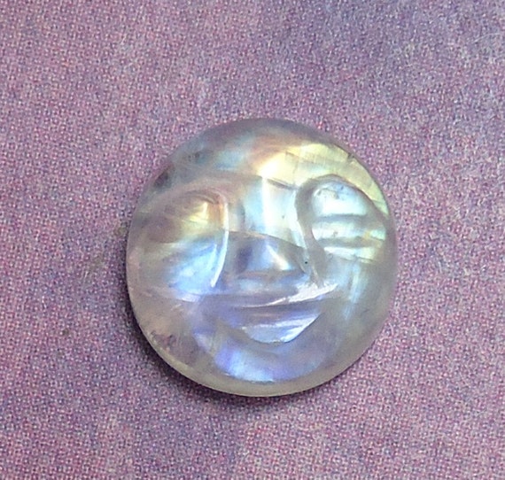 3 Carat RAINBOW MOONSTONE Man In The Moon Face Hand Carved
