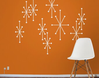atomic starbursts vinyl wall decals mid century modern retro, wall sticker art, FREE SHIPPING